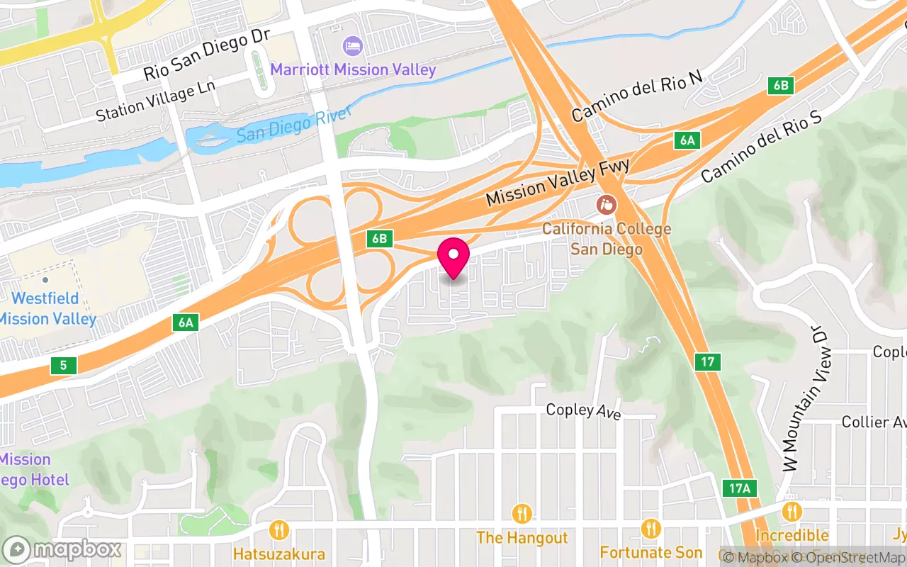 Map showing Buzz Cannabis - Mission Valley